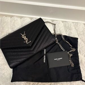 Saint Laurent Black Chevron Leather Clutch